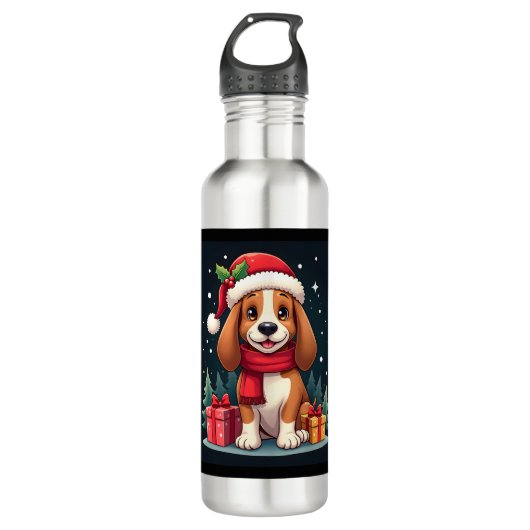 Basset Hound Hund WeihnachtsOutfits Weihnachtsmann Edelstahlflasche (Vorderseite)
