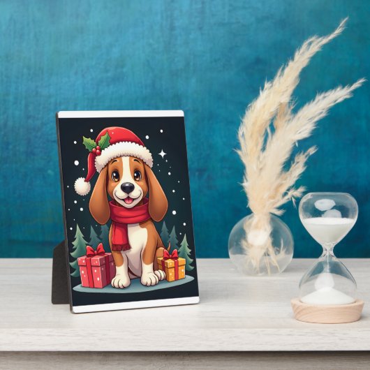 Basset Hound Hund WeihnachtsOutfits Weihnachtsmann Fotoplatte (Seite)
