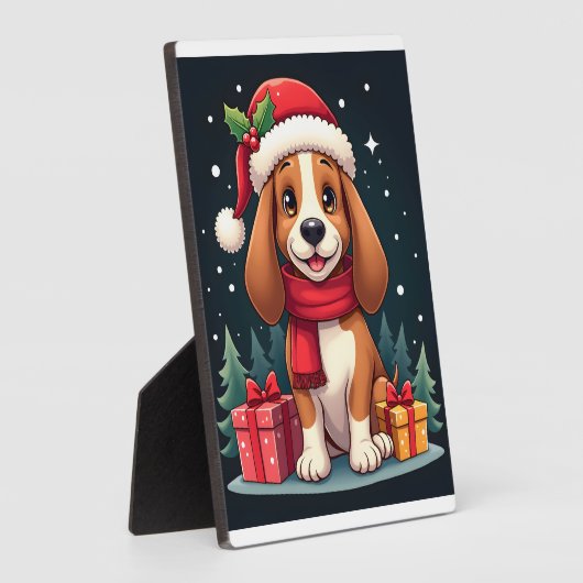 Basset Hound Hund WeihnachtsOutfits Weihnachtsmann Fotoplatte (Seite)