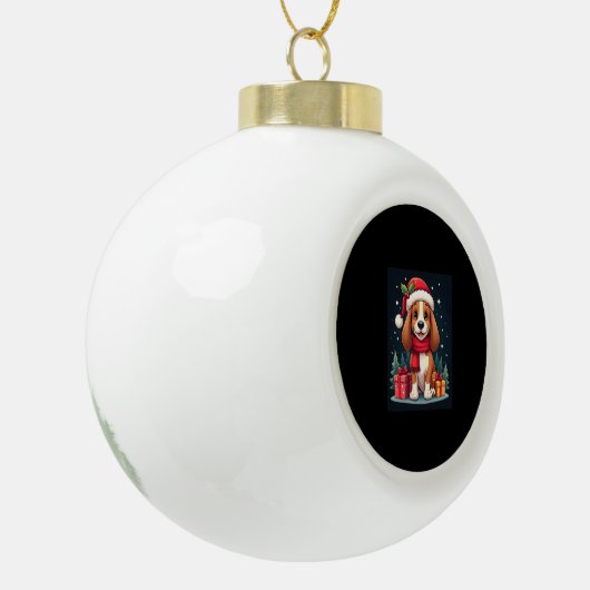 Basset Hound Hund WeihnachtsOutfits Weihnachtsmann Keramik Kugel-Ornament (Links)