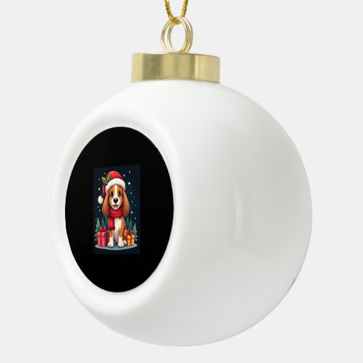 Basset Hound Hund WeihnachtsOutfits Weihnachtsmann Keramik Kugel-Ornament (Rechts)