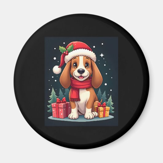 Basset Hound Hund WeihnachtsOutfits Weihnachtsmann Magnet (Vorne)