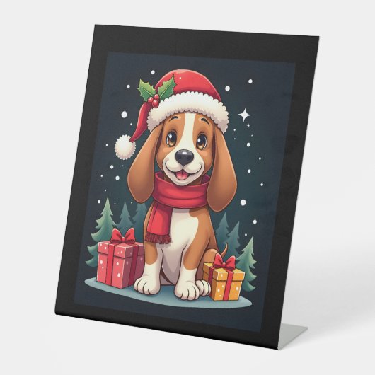 Basset Hound Hund WeihnachtsOutfits Weihnachtsmann Sockelschild (Vorderseite)