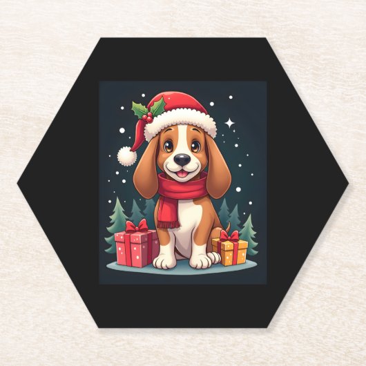 Basset Hound Hund WeihnachtsOutfits Weihnachtsmann Untersetzer (Vorderseite)