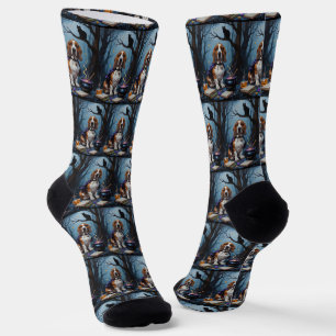 Basset Hound Hund Whimsical Halloween-Malerei Socken