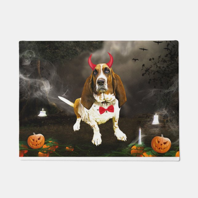 Basset Hound Hund zu Halloween-Kostüm Fußmatte (Vorderseite)
