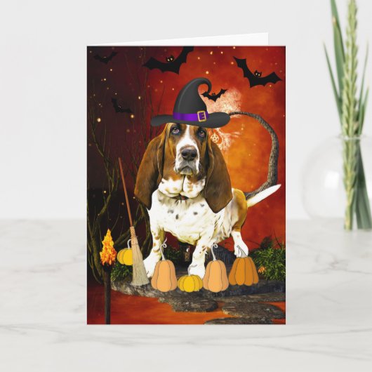 Basset Hound Hund zu Halloween-Kostüm Karte (Vorderseite)