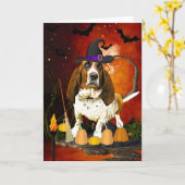 Basset Hound Hund zu Halloween-Kostüm Karte (Gelbe Blume)