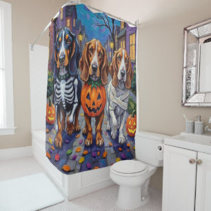 Basset Hound Hunde beim Trick-or-Treat an Hallowee Duschvorhang
