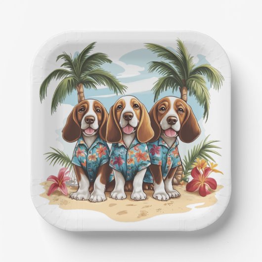 Basset Hound Hunde Hawaiianische Shirts Pappteller (Vorderseite)