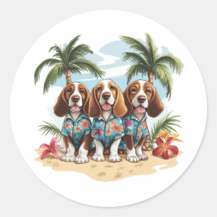 Basset Hound Hunde Hawaiianische Shirts Runder Aufkleber