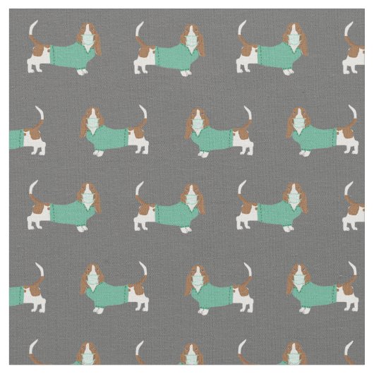 Basset Hound Hunde in Grauen Stoff (Nahaufnahme)
