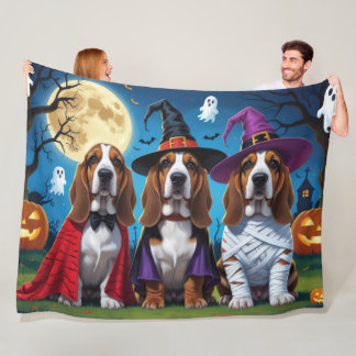 Basset Hound Hunde Pumpkin Halloween Funny Fleecedecke
