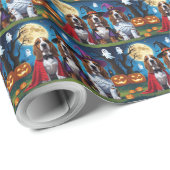 Basset Hound Hunde Pumpkin Halloween Funny Geschenkpapier (Rolleneckpunkt)