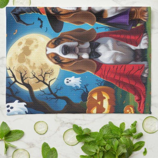 Basset Hound Hunde Pumpkin Halloween Funny Geschirrtuch (Gefaltet)