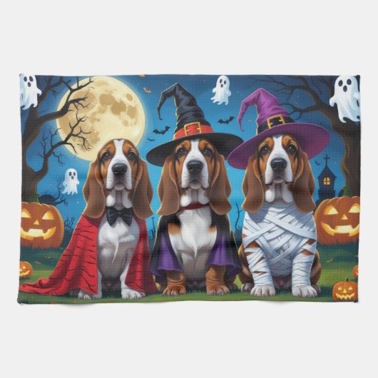 Basset Hound Hunde Pumpkin Halloween Funny Geschirrtuch (Horizontal)