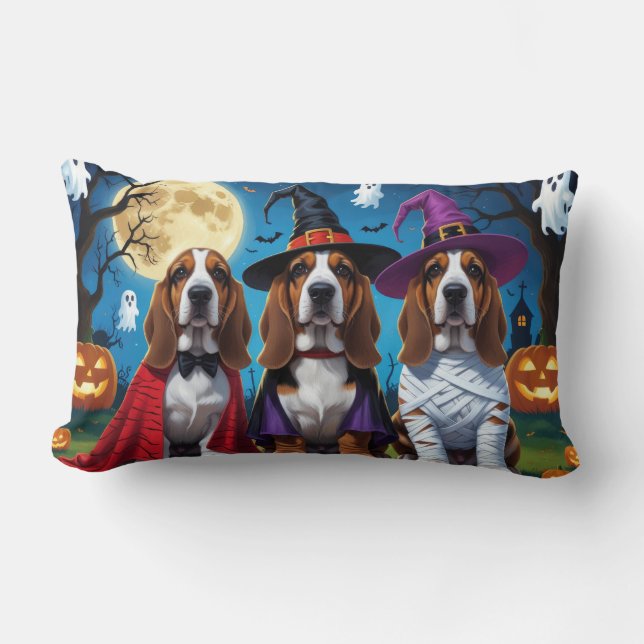 Basset Hound Hunde Pumpkin Halloween Funny Lendenkissen (Vorderseite)
