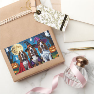 Basset Hound Hunde Pumpkin Halloween Funny Rechteckiger Aufkleber