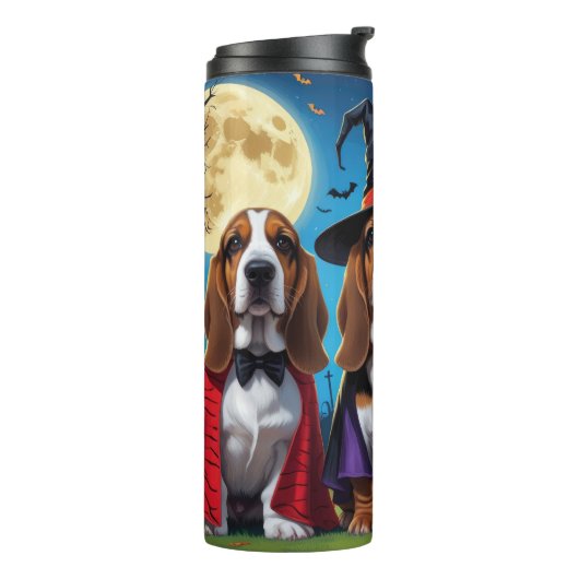 Basset Hound Hunde Pumpkin Halloween Funny Thermosbecher (Nach links gedreht)