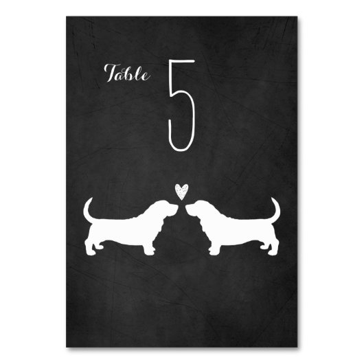 Basset Hound Hunde Silhouetten Hochzeitempfang Tischnummer (Vorderseite)