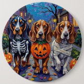 Basset Hound Hunde Trick-or-Treating zu Halloween Button (Vorderseite)