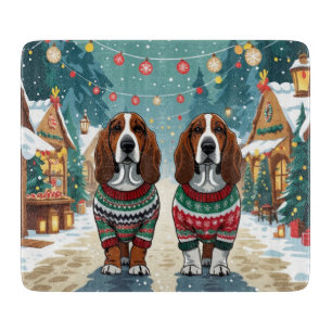 Basset Hound Hunde Weihnachten Schnee Urlaub Schneidebrett