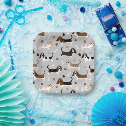 Basset Hound Hundknochen und Paare Pappteller (Party)