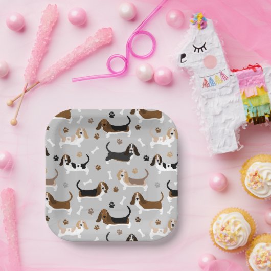 Basset Hound Hundknochen und Paare Pappteller (Party)