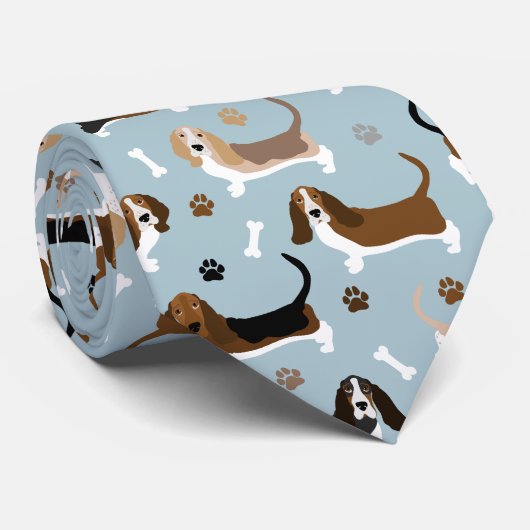 Basset Hound Hundknochen und Paws Neck Tie Krawatte (Gerollt)