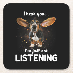 Basset Hound, ich höre, du hörst nicht zu Rechteckiger Pappuntersetzer