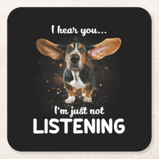 Basset Hound, ich höre, du hörst nicht zu Rechteckiger Pappuntersetzer