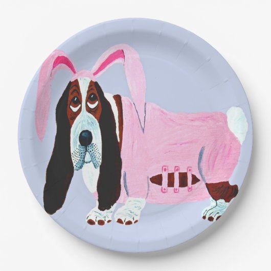 Basset Hound im Hasenkostüm Pappteller (Vorderseite)