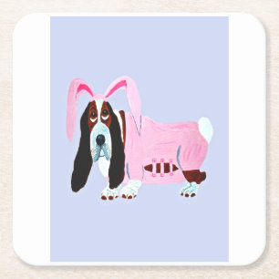 Basset Hound im Hasenkostüm Rechteckiger Pappuntersetzer