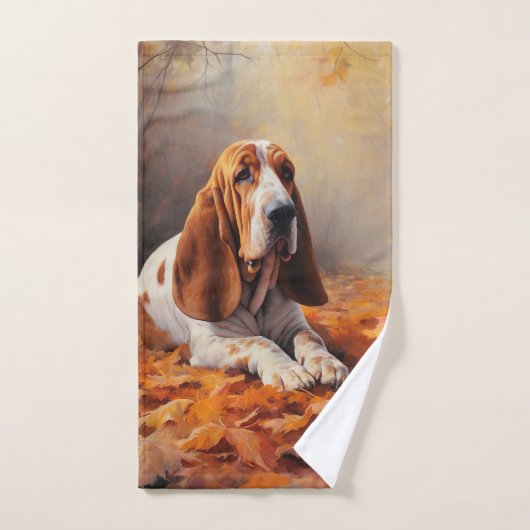 Basset Hound im Herbst Leaves Fall Inspiriert Badhandtuch Set (Handtuch)