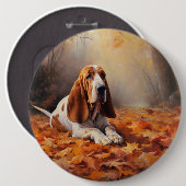 Basset Hound im Herbst Leaves Fall Inspiriert Button (Vorne & Hinten)