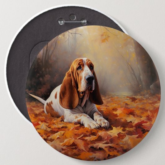 Basset Hound im Herbst Leaves Fall Inspiriert Button (Vorne & Hinten)