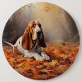Basset Hound im Herbst Leaves Fall Inspiriert Button (Vorderseite)