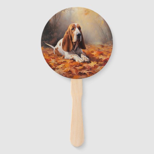Basset Hound im Herbst Leaves Fall Inspiriert Fächer (Vorderseite)