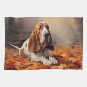Basset Hound im Herbst Leaves Fall Inspiriert Geschirrtuch