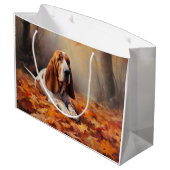 Basset Hound im Herbst Leaves Fall Inspiriert Große Geschenktüte (Rückseite Schrägansicht)