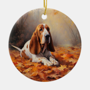 Basset Hound im Herbst Leaves Fall Inspiriert Keramik Ornament