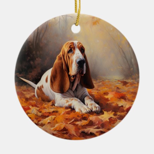 Basset Hound im Herbst Leaves Fall Inspiriert Keramik Ornament (Vorne)