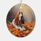 Basset Hound im Herbst Leaves Fall Inspiriert Keramik Ornament (Links)