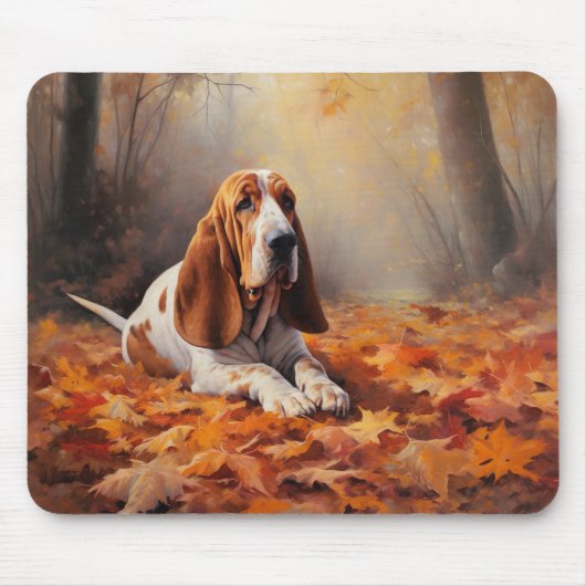 Basset Hound im Herbst Leaves Fall Inspiriert Mousepad (Vorne)