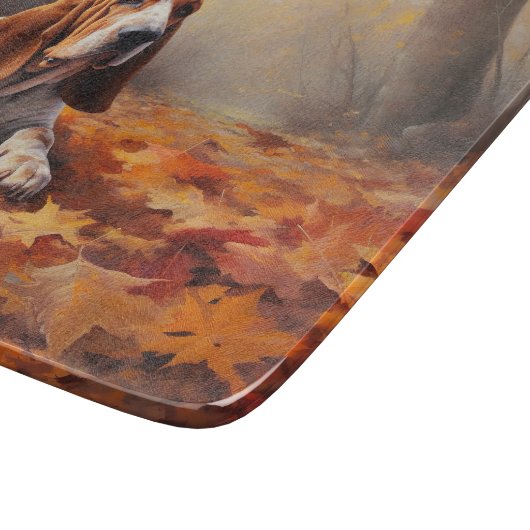Basset Hound im Herbst Leaves Fall Inspiriert Schneidebrett (Ecke)