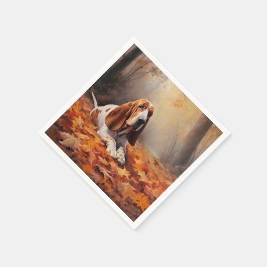 Basset Hound im Herbst Leaves Fall Inspiriert Serviette (Ecke)