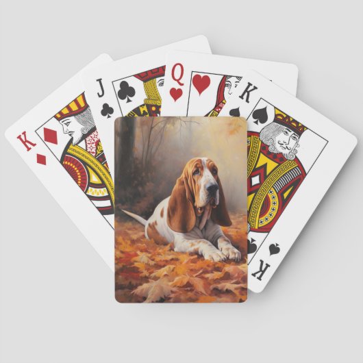 Basset Hound im Herbst Leaves Fall Inspiriert Spielkarten (Rückseite)