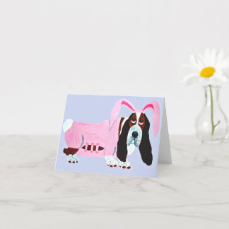 Basset Hound im rosa Hasenkostüm Karte