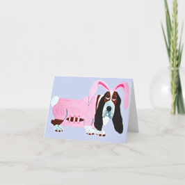 Basset Hound im rosa Hasenkostüm Karte