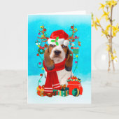 Basset Hound im Schnee mit Weihnachtsgeschenken Karte (Gelbe Blume)